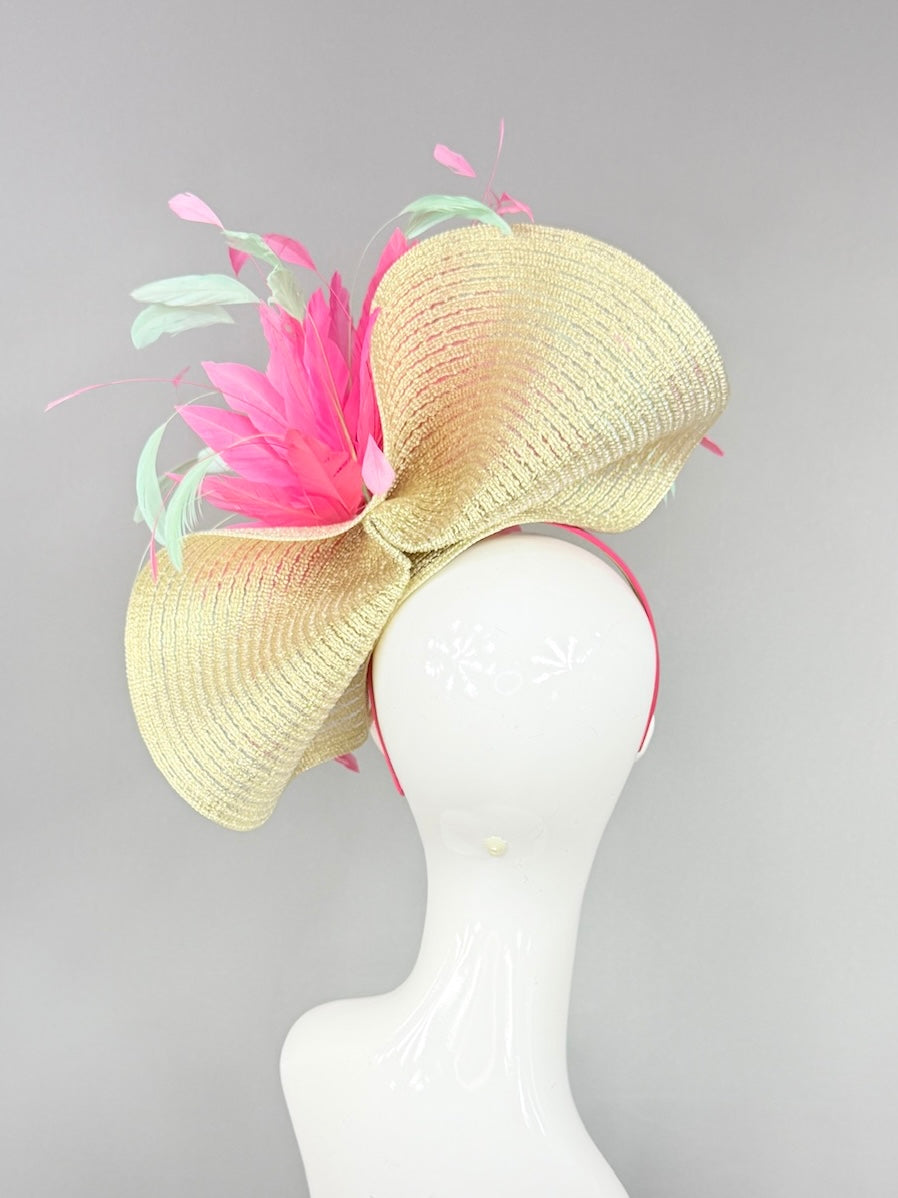 Kentucky Derby Fascinator Hat | Pink and mint green feathers Headpiece | Derbyologie