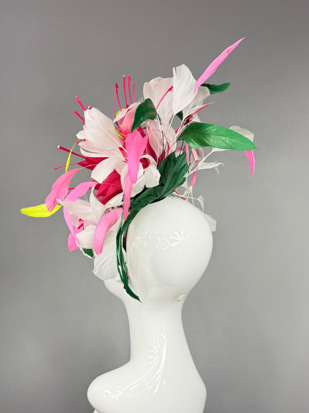 Kentucky Derby Fascinator Hat | Spiky pink feathered flower with colorful feathers Headpiece | Derbyologie