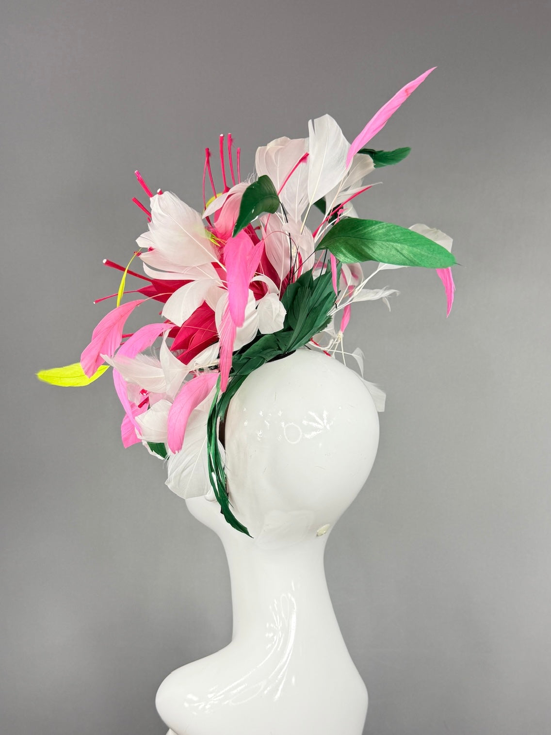 Kentucky Derby Fascinator Hat | Spiky pink feathered flower with colorful feathers Headpiece | Derbyologie