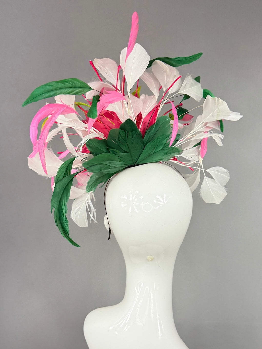 Kentucky Derby Fascinator Hat | Spiky pink feathered flower with colorful feathers Headpiece | Derbyologie