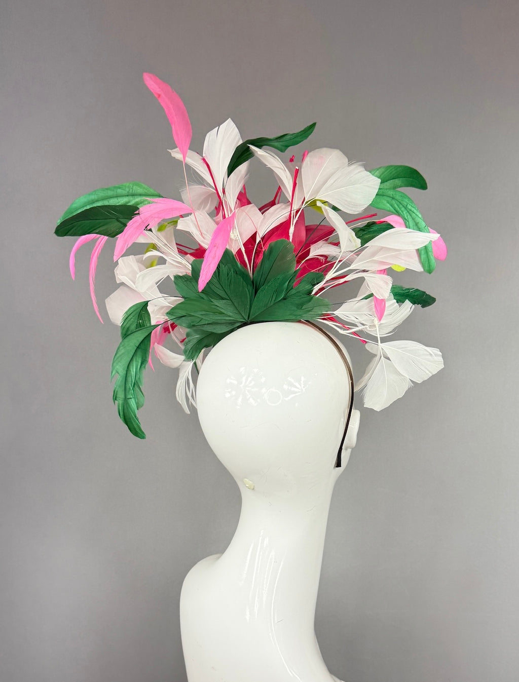 Kentucky Derby Fascinator Hat | Spiky pink feathered flower with colorful feathers Headpiece | Derbyologie