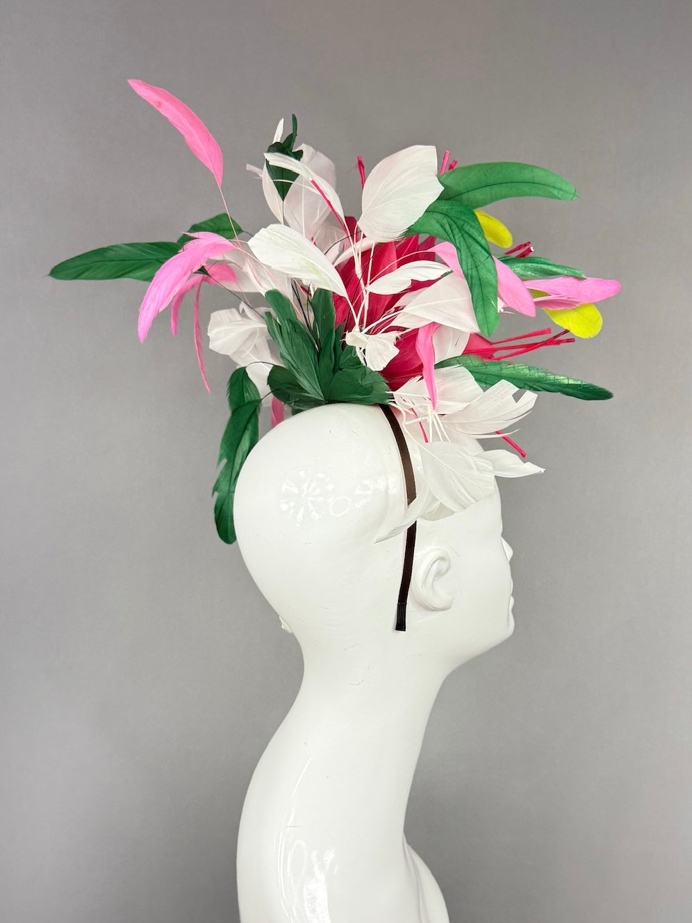 Kentucky Derby Fascinator Hat | Spiky pink feathered flower with colorful feathers Headpiece | Derbyologie