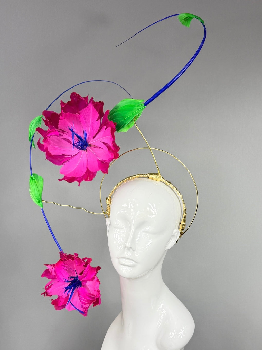 Kentucky Derby Fascinator Hat |  Floating hot pink hibiscus with blue and green  accents Headpiece | Derbyologie