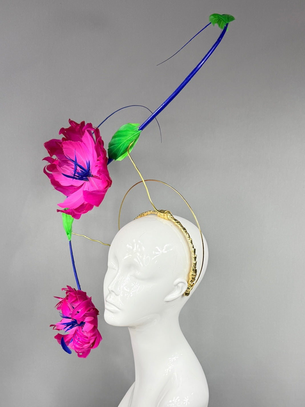 Kentucky Derby Fascinator Hat |  Floating hot pink hibiscus with blue and green  accents Headpiece | Derbyologie