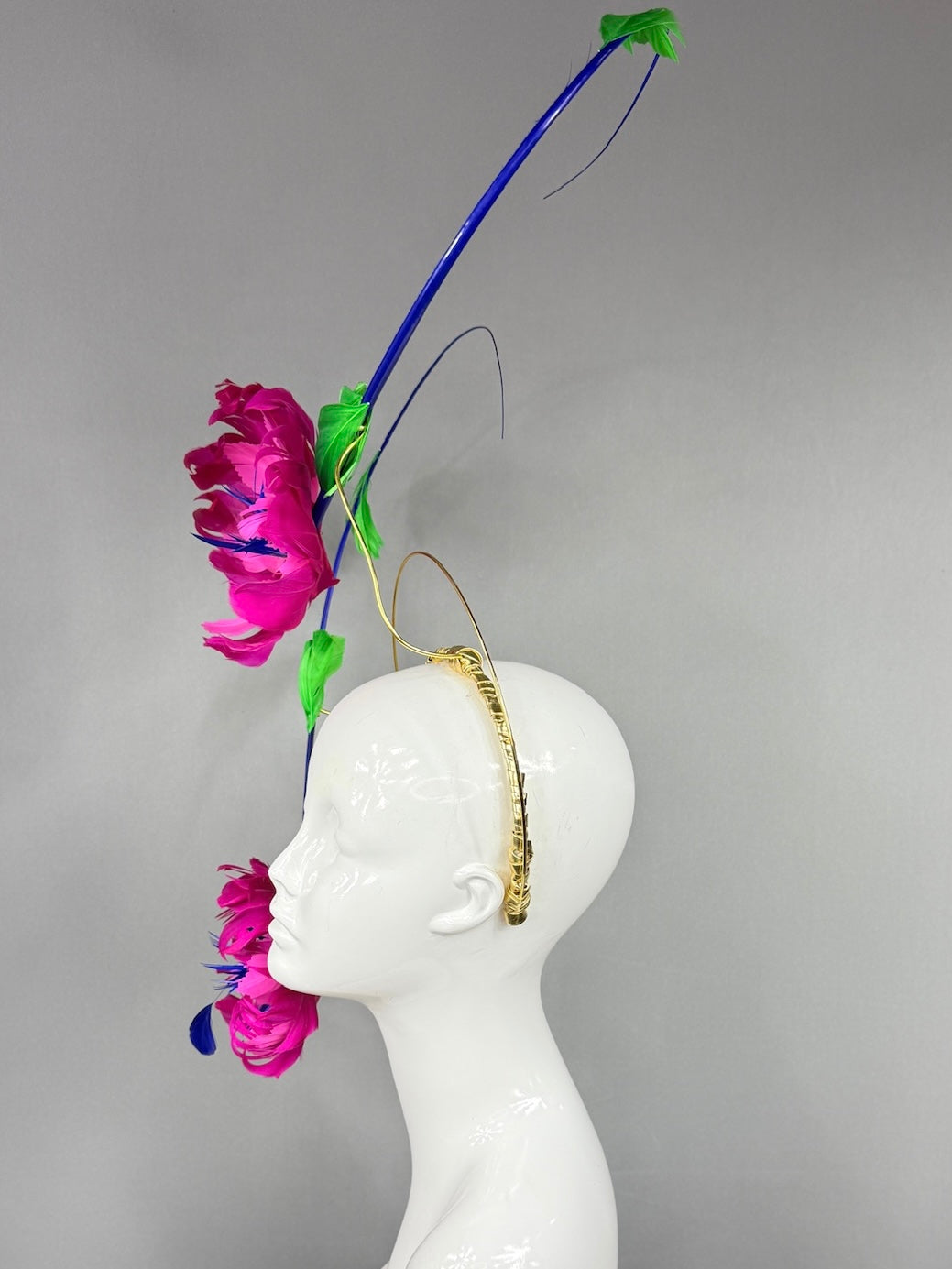 Kentucky Derby Fascinator Hat |  Floating hot pink hibiscus with blue and green  accents Headpiece | Derbyologie