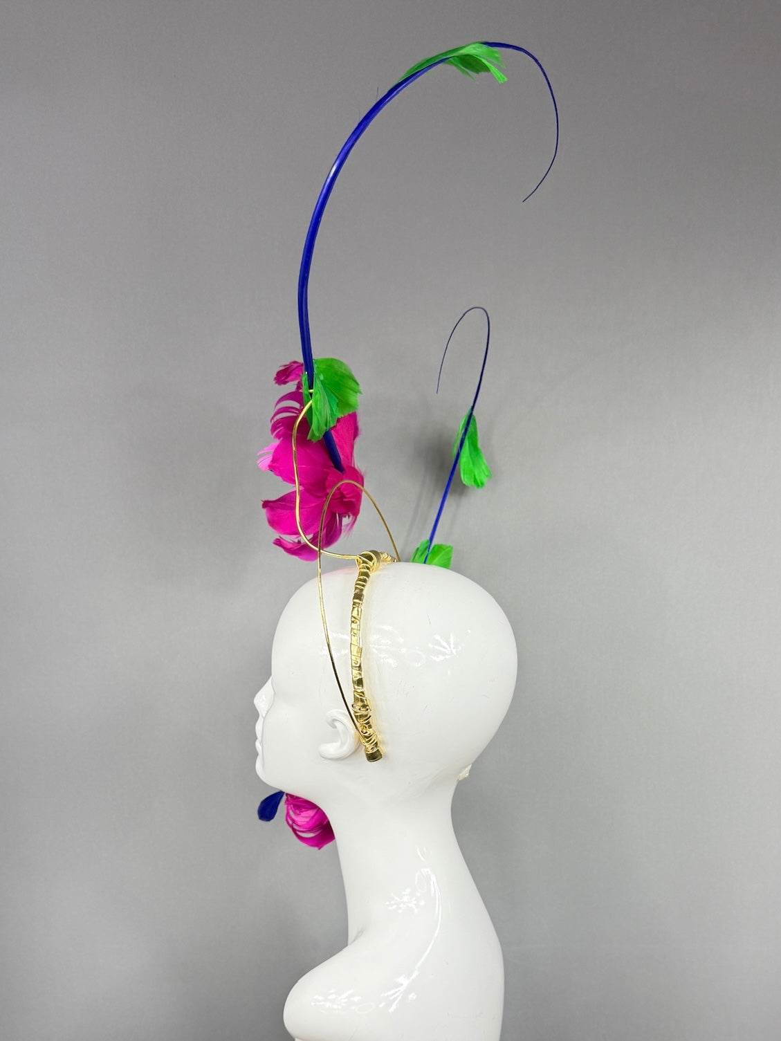Kentucky Derby Fascinator Hat |  Floating hot pink hibiscus with blue and green  accents Headpiece | Derbyologie