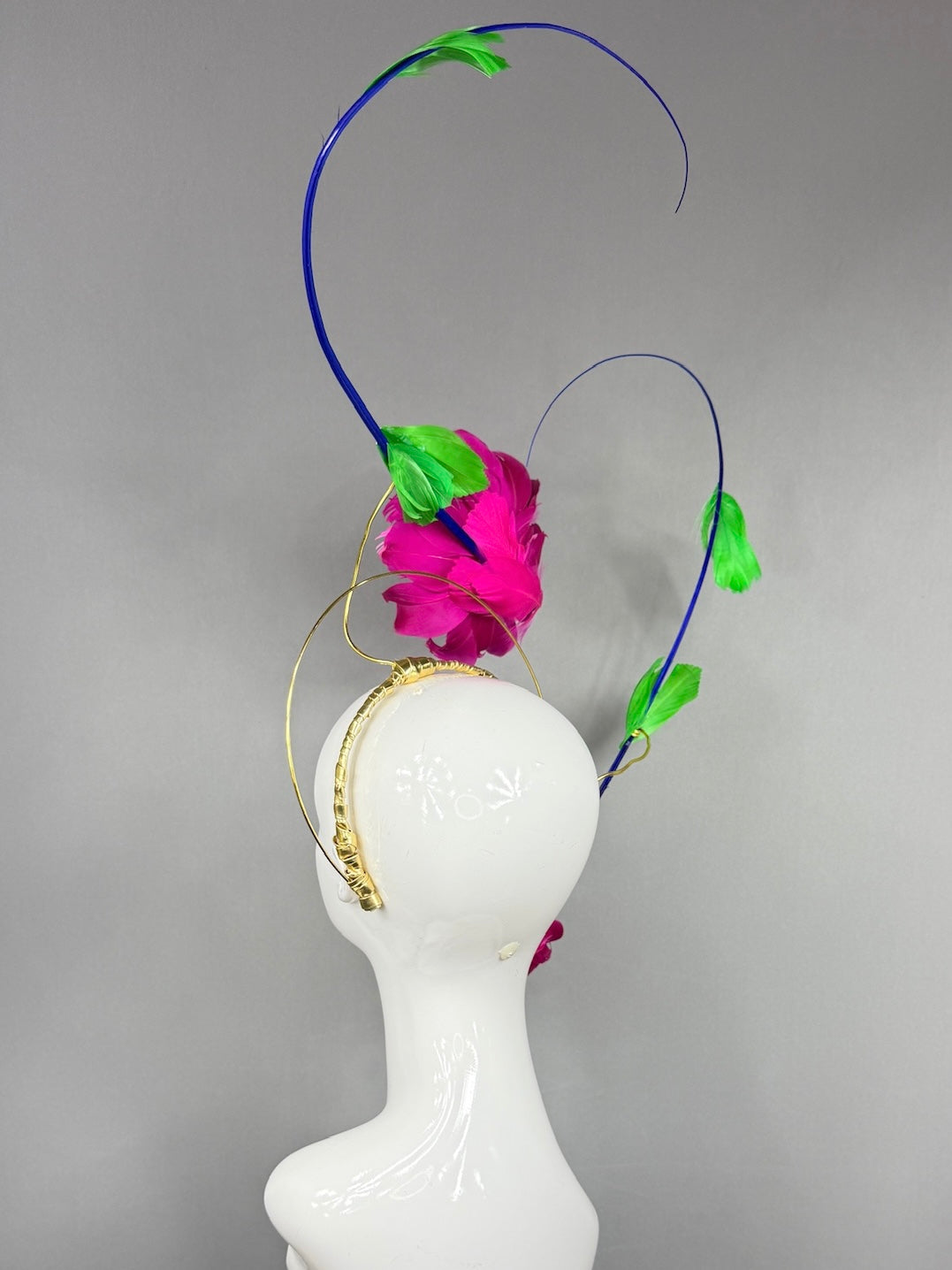 Kentucky Derby Fascinator Hat |  Floating hot pink hibiscus with blue and green  accents Headpiece | Derbyologie