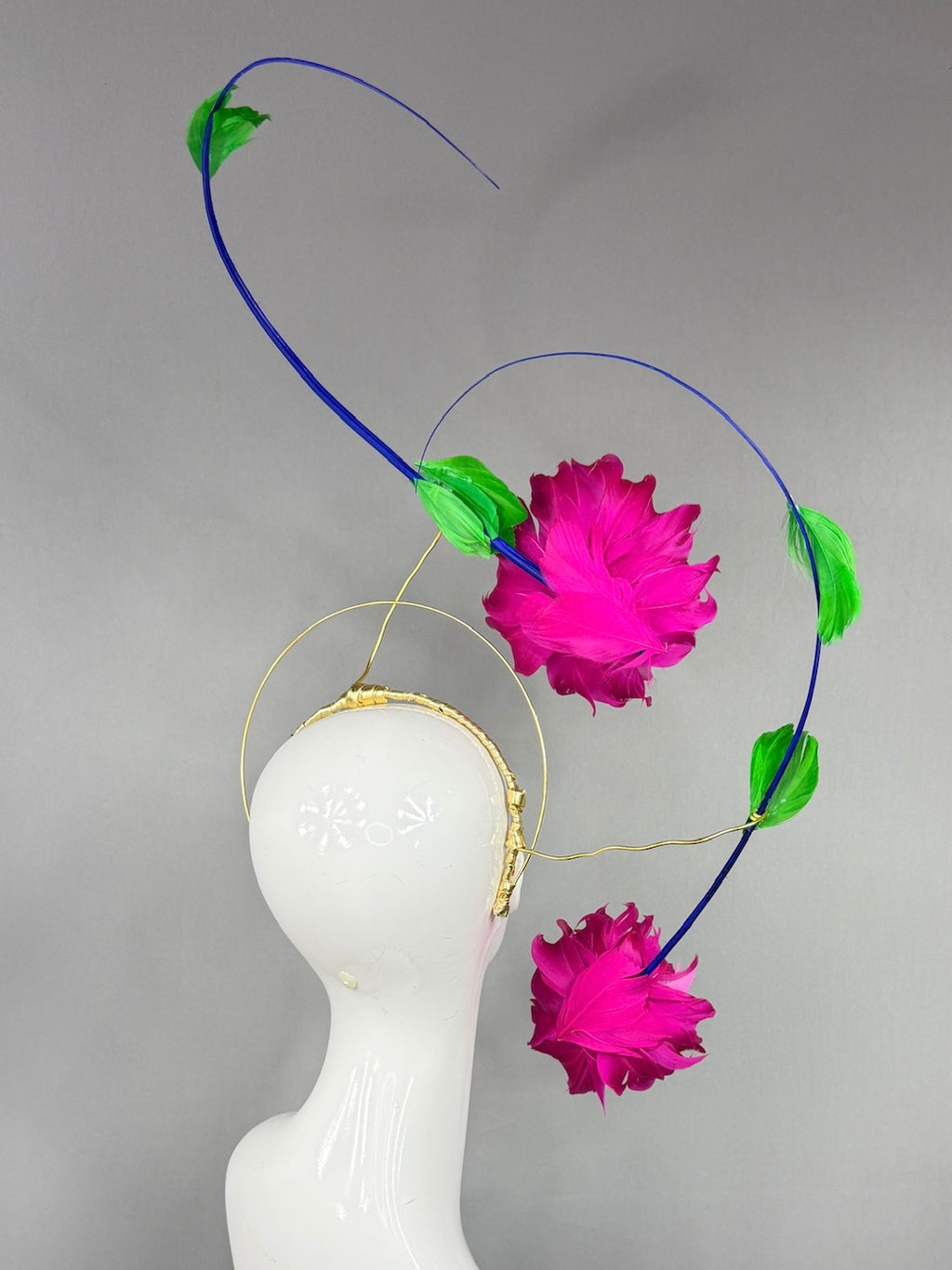 Kentucky Derby Fascinator Hat |  Floating hot pink hibiscus with blue and green  accents Headpiece | Derbyologie