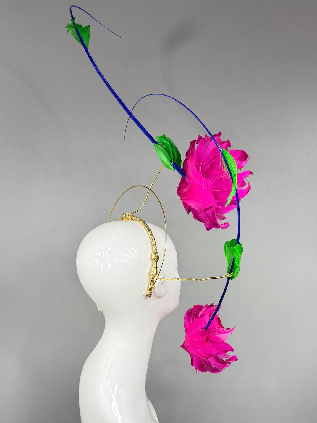 Kentucky Derby Fascinator Hat |  Floating hot pink hibiscus with blue and green  accents Headpiece | Derbyologie