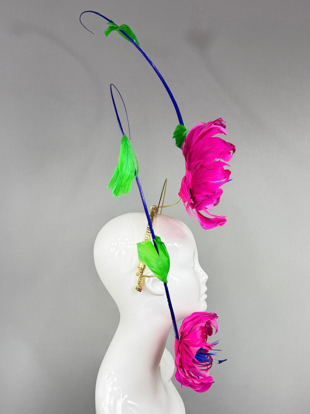 Kentucky Derby Fascinator Hat |  Floating hot pink hibiscus with blue and green  accents Headpiece | Derbyologie