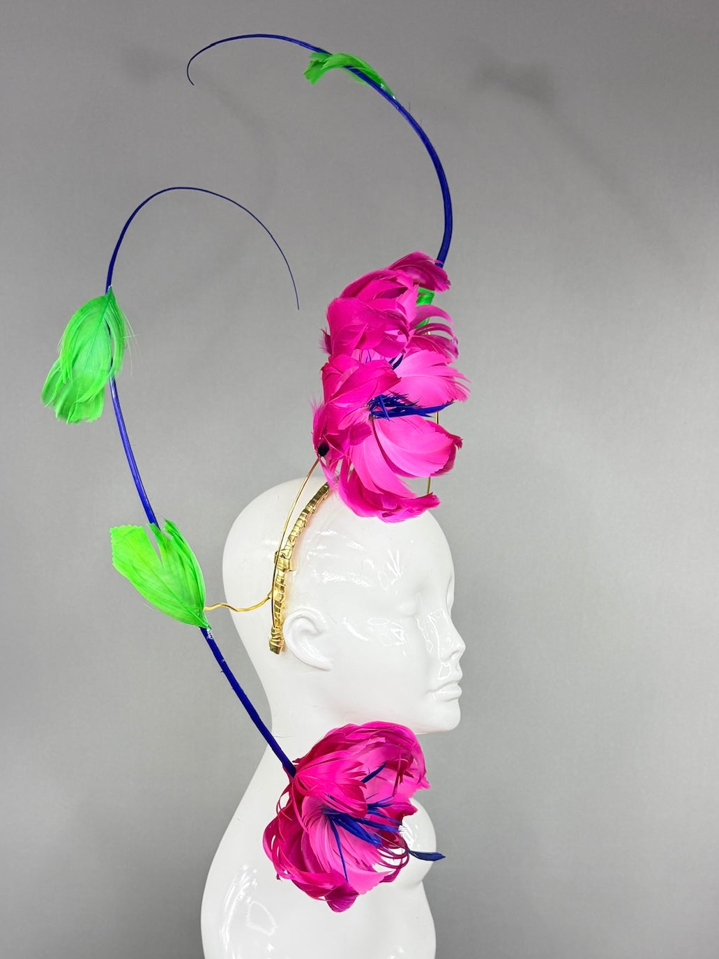 Kentucky Derby Fascinator Hat |  Floating hot pink hibiscus with blue and green  accents Headpiece | Derbyologie