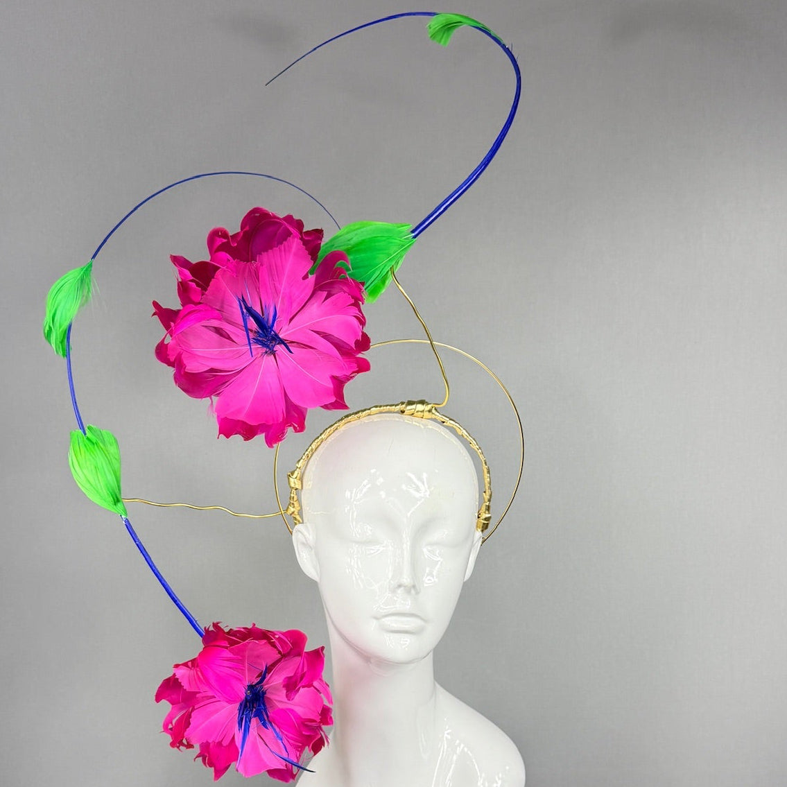 Kentucky Derby Fascinator Hat |  Floating hot pink hibiscus with blue and green  accents Headpiece | Derbyologie