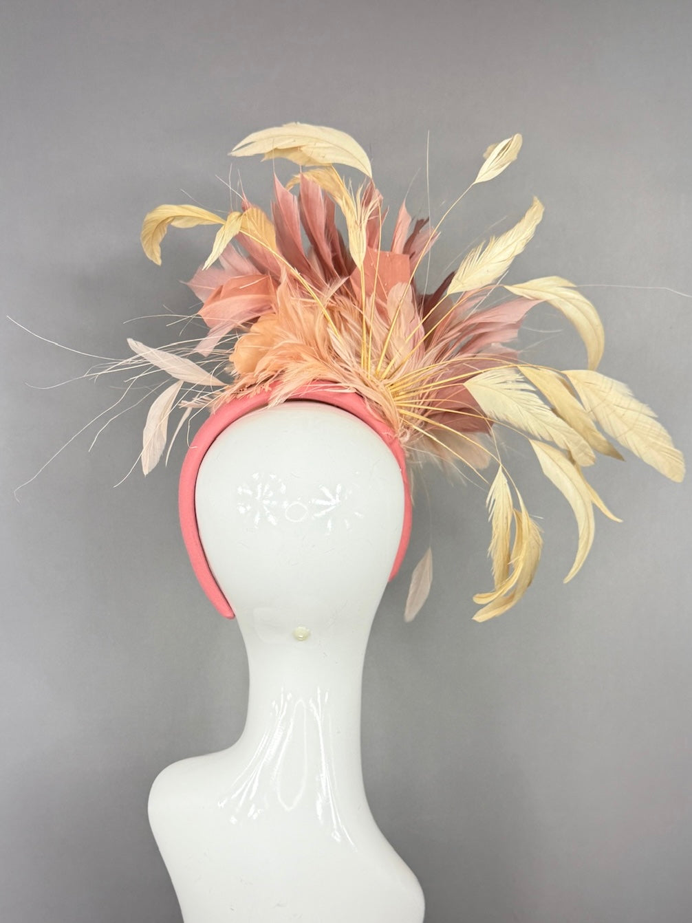 Kentucky Derby Fascinator Hat | Peach ranunculus, yellow and blush feathers Headpiece | Derbyologie
