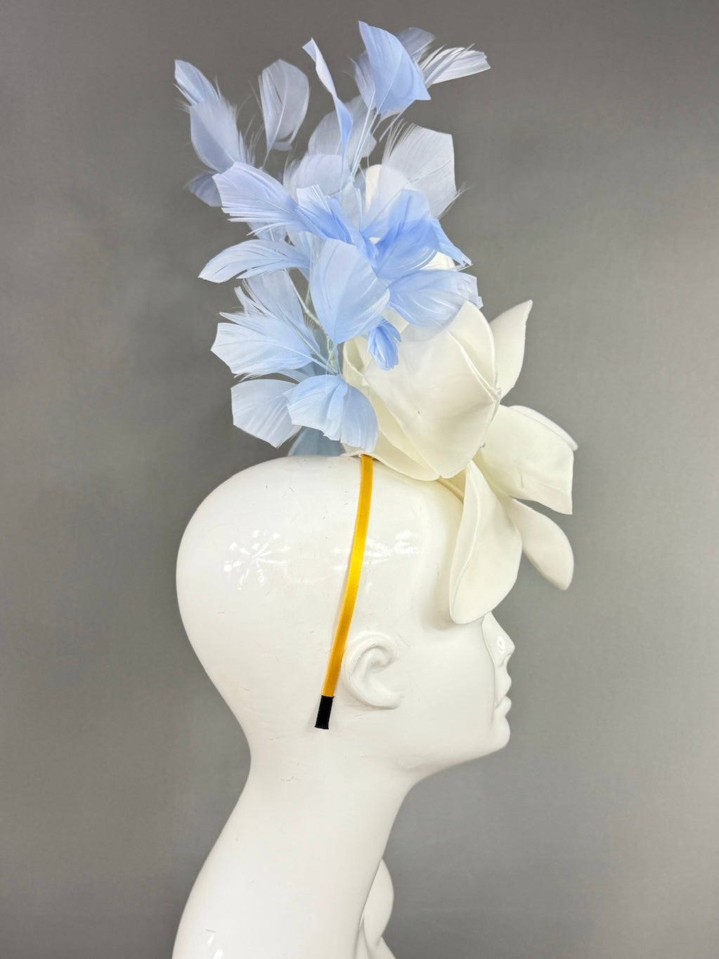 Kentucky Derby Fascinator Hat | Oversized white magnolia and blue feathers Headpiece | Derbyologie