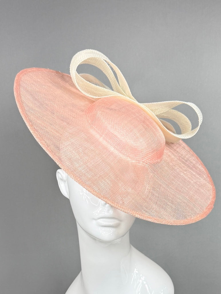 Kentucky Derby Fascinator Hat | Pink mat base with cream bow Headpiece | Derbyologie