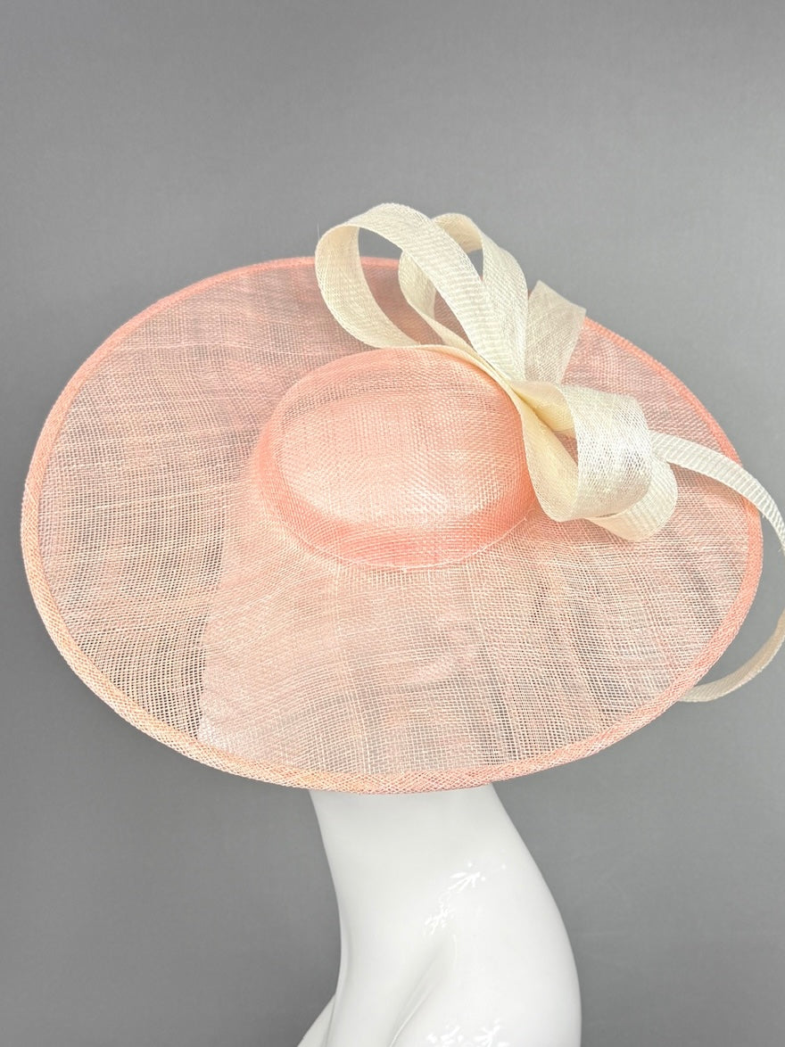 Kentucky Derby Fascinator Hat | Pink mat base with cream bow Headpiece | Derbyologie