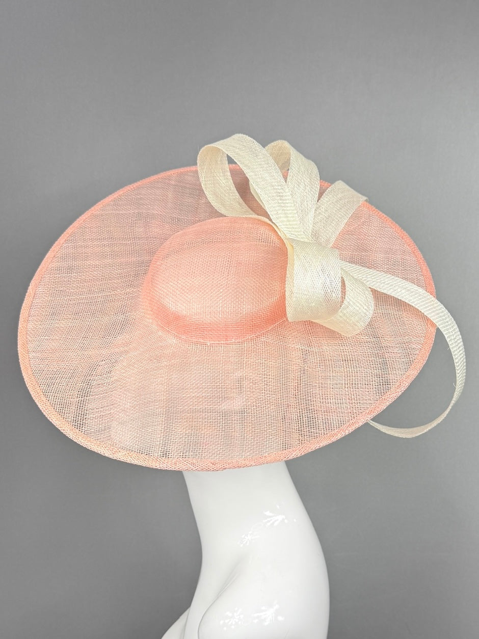 Kentucky Derby Fascinator Hat | Pink mat base with cream bow Headpiece | Derbyologie