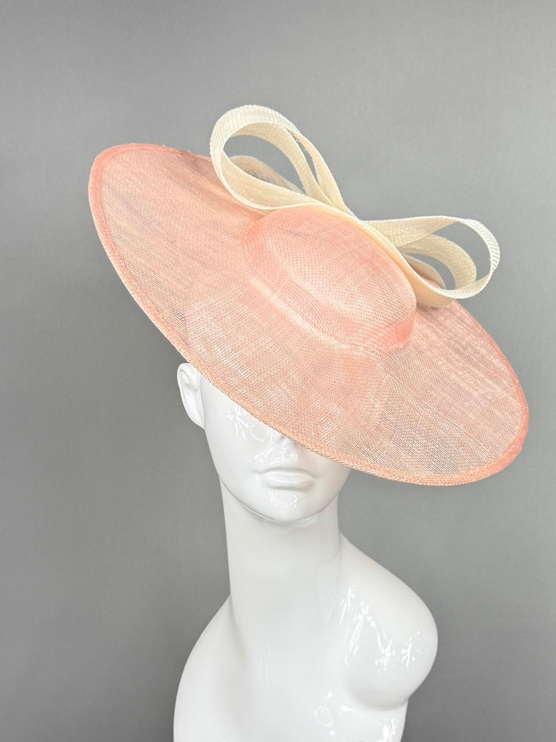Kentucky Derby Fascinator Hat | Pink mat base with cream bow Headpiece | Derbyologie