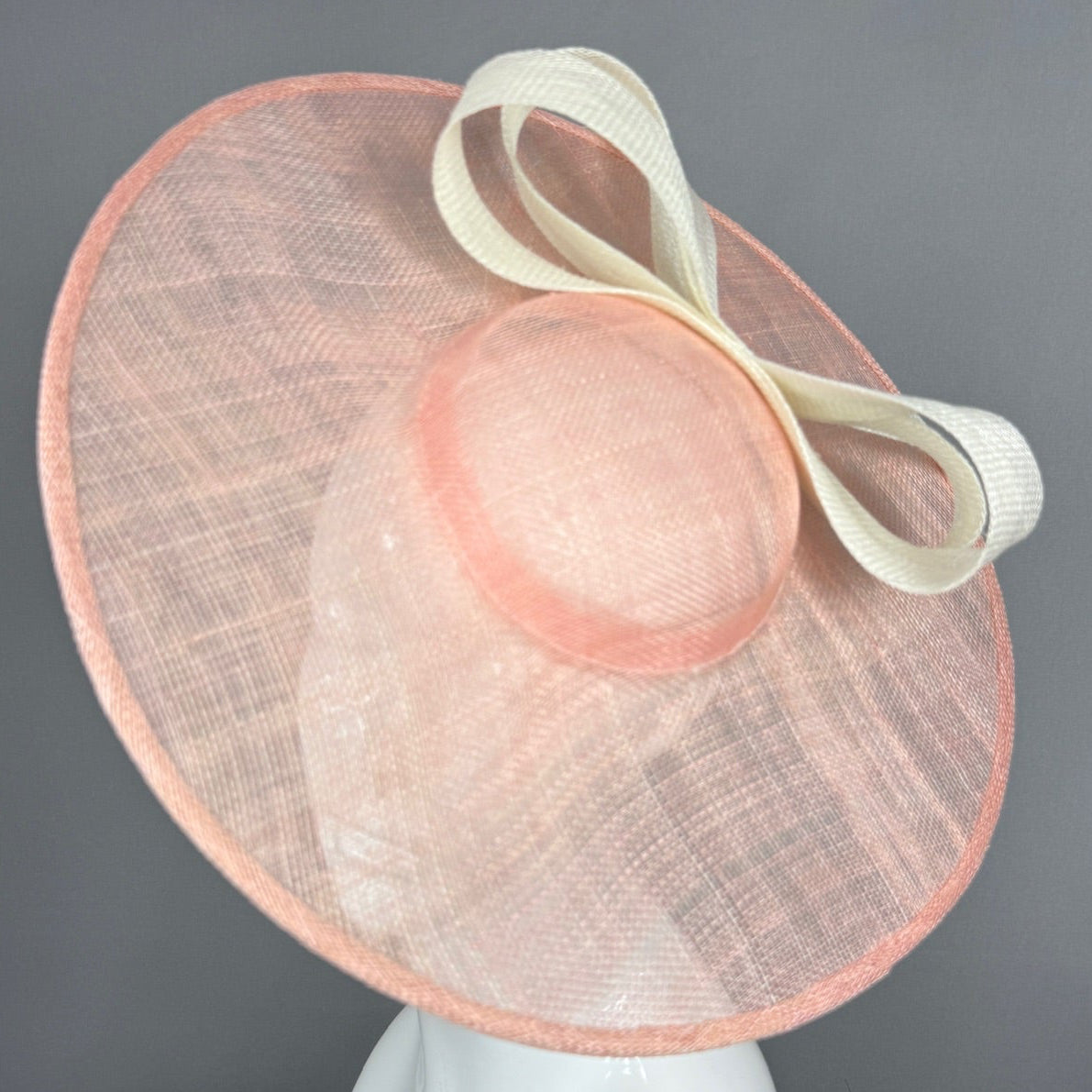 Kentucky Derby Fascinator Hat | Pink mat base with cream bow Headpiece | Derbyologie