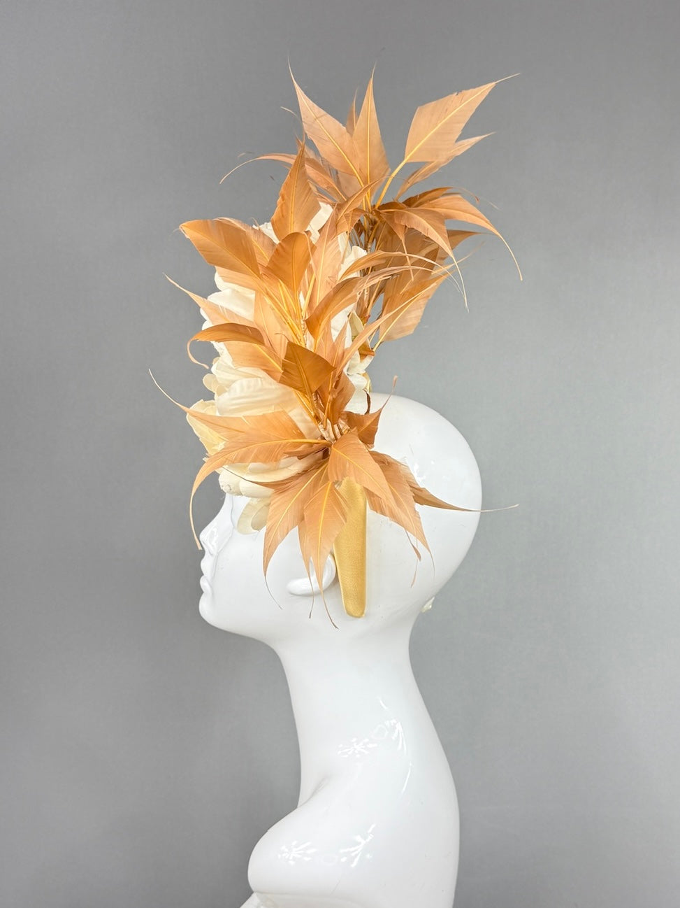 Kentucky Derby Fascinator Hat |  Oversized cream peony and brown feathers Headpiece | Derbyologie