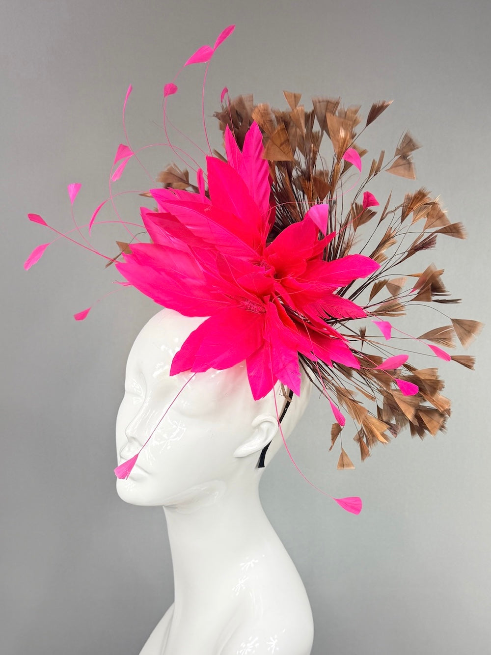 Kentucky Derby Fascinator Hat |  Hot pink and brown feathers Headpiece | Derbyologie