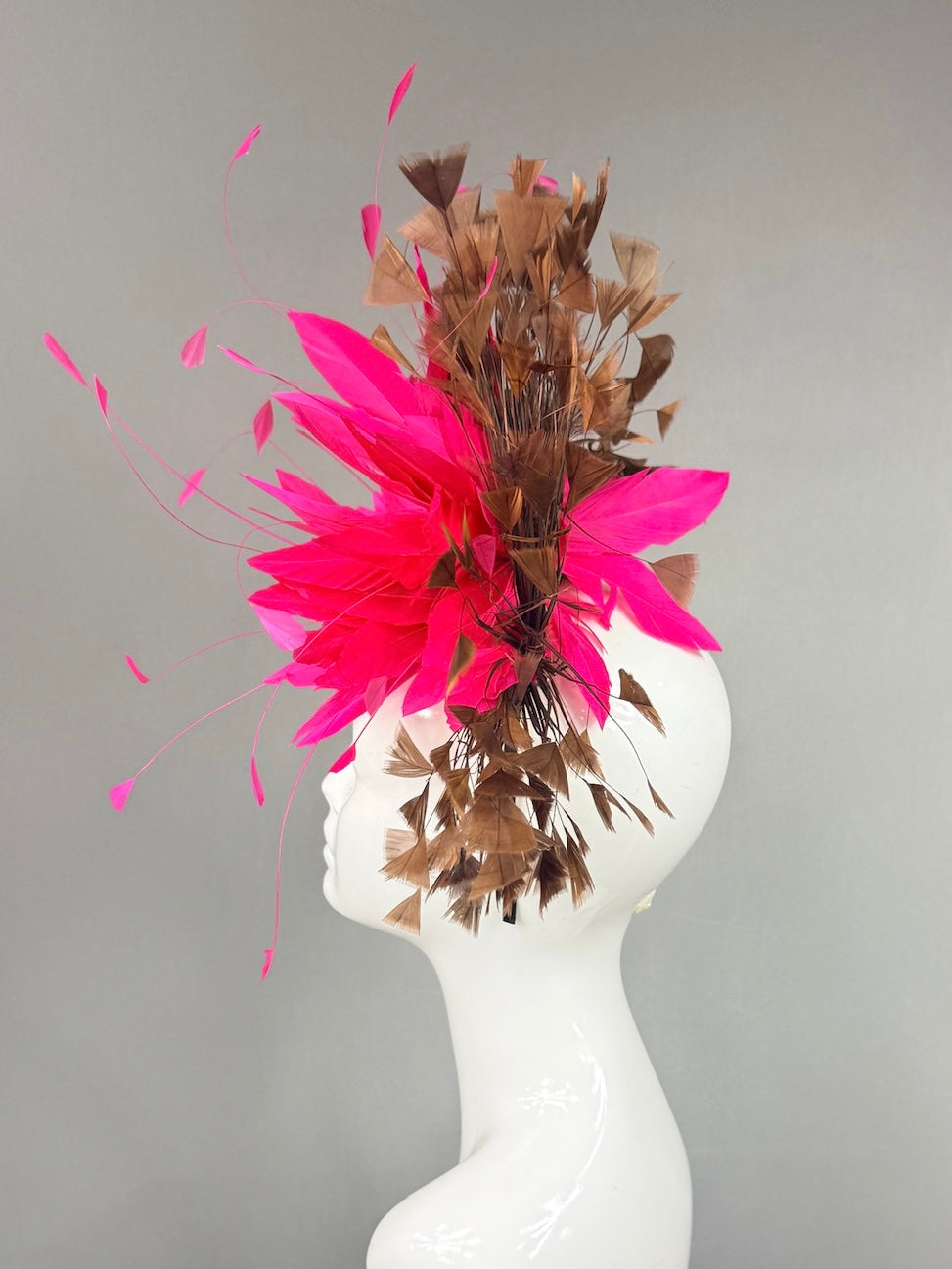Kentucky Derby Fascinator Hat |  Hot pink and brown feathers Headpiece | Derbyologie