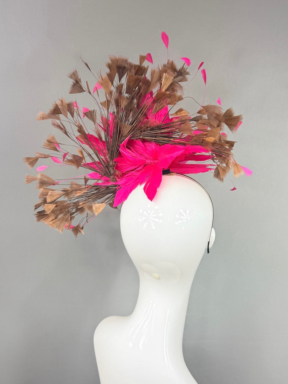 Kentucky Derby Fascinator Hat |  Hot pink and brown feathers Headpiece | Derbyologie