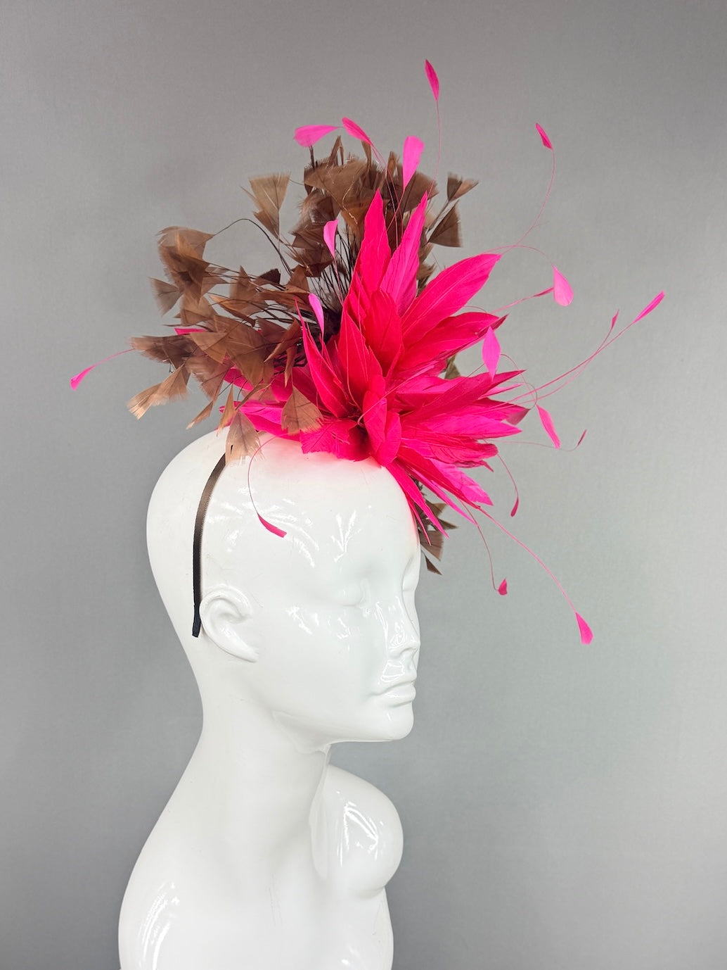 Kentucky Derby Fascinator Hat |  Hot pink and brown feathers Headpiece | Derbyologie