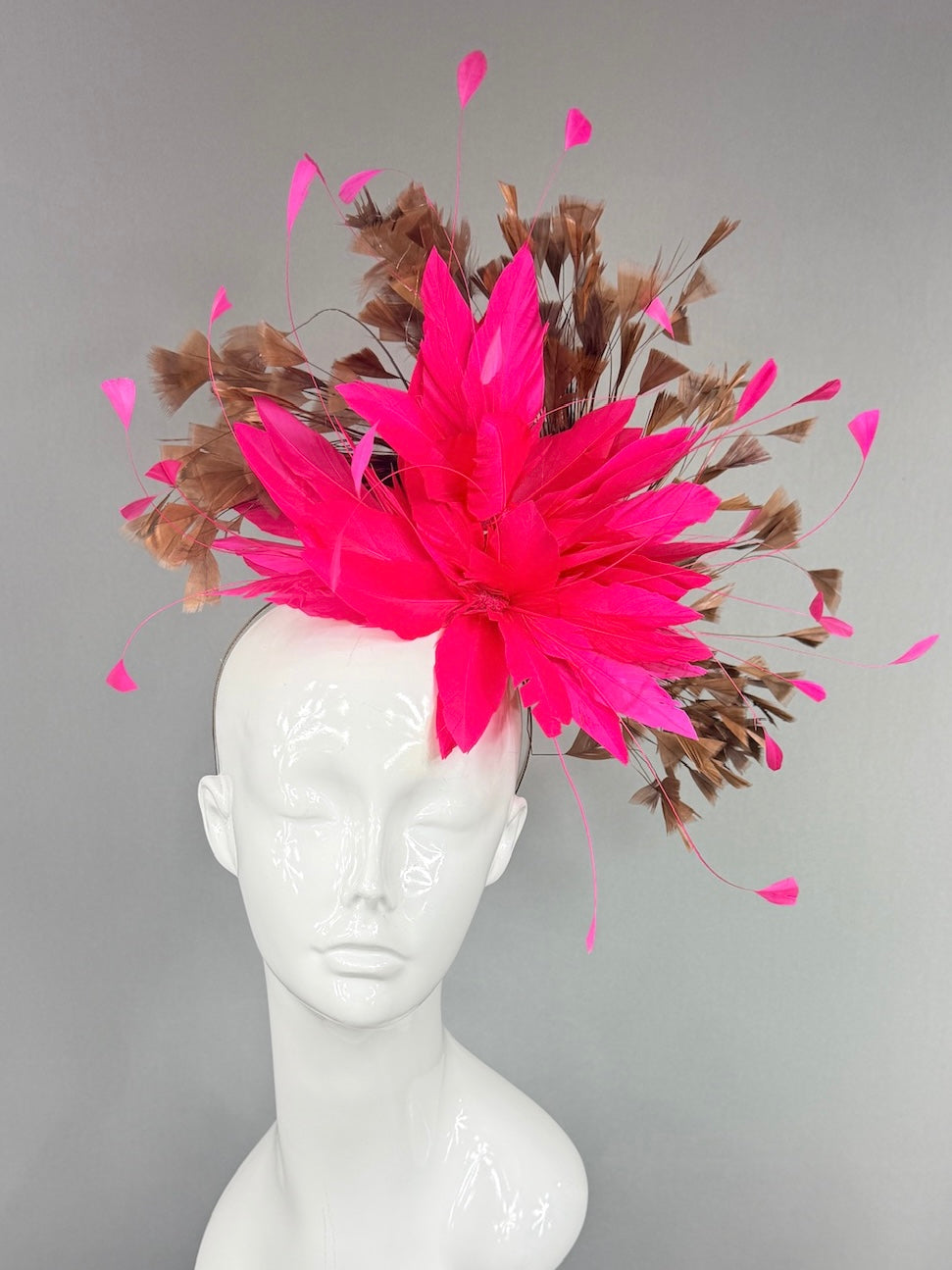 Kentucky Derby Fascinator Hat |  Hot pink and brown feathers Headpiece | Derbyologie