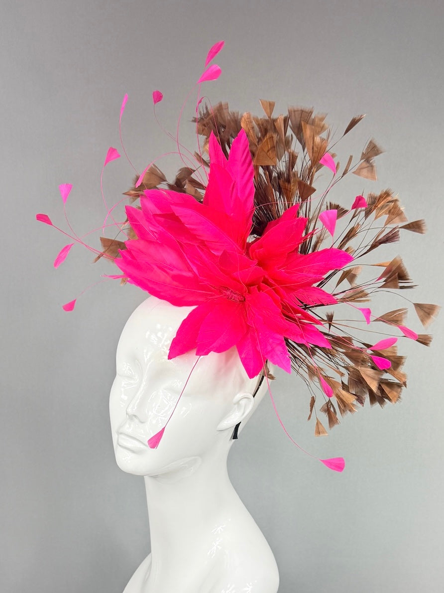 Kentucky Derby Fascinator Hat |  Hot pink and brown feathers Headpiece | Derbyologie