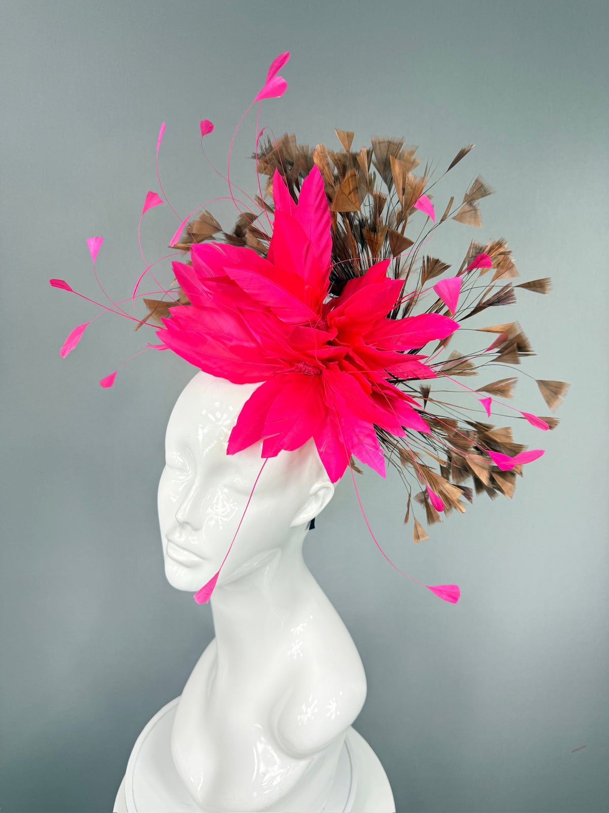 Kentucky Derby Fascinator Hat |  Hot pink and brown feathers Headpiece | Derbyologie