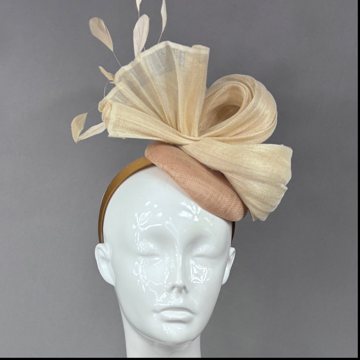 Kentucky Derby Fascinator Hat | Cream silk with cream feathers on beige button Headpiece | Derbyologie