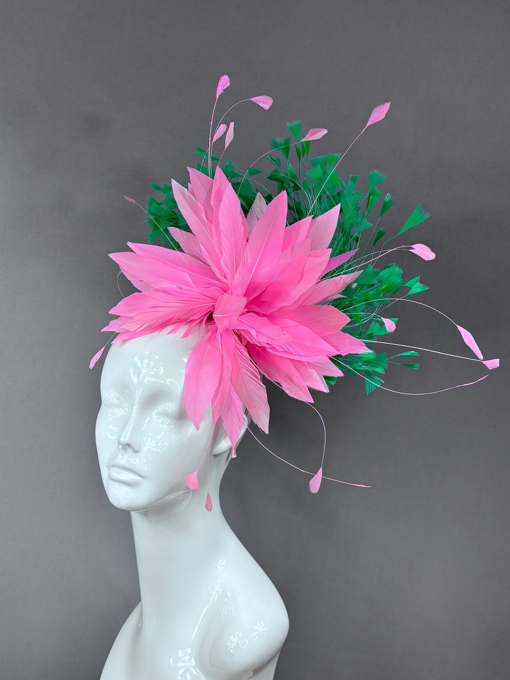 Kentucky Derby Fascinator Hat | Pink and green feathered Headpiece | Derbyologie