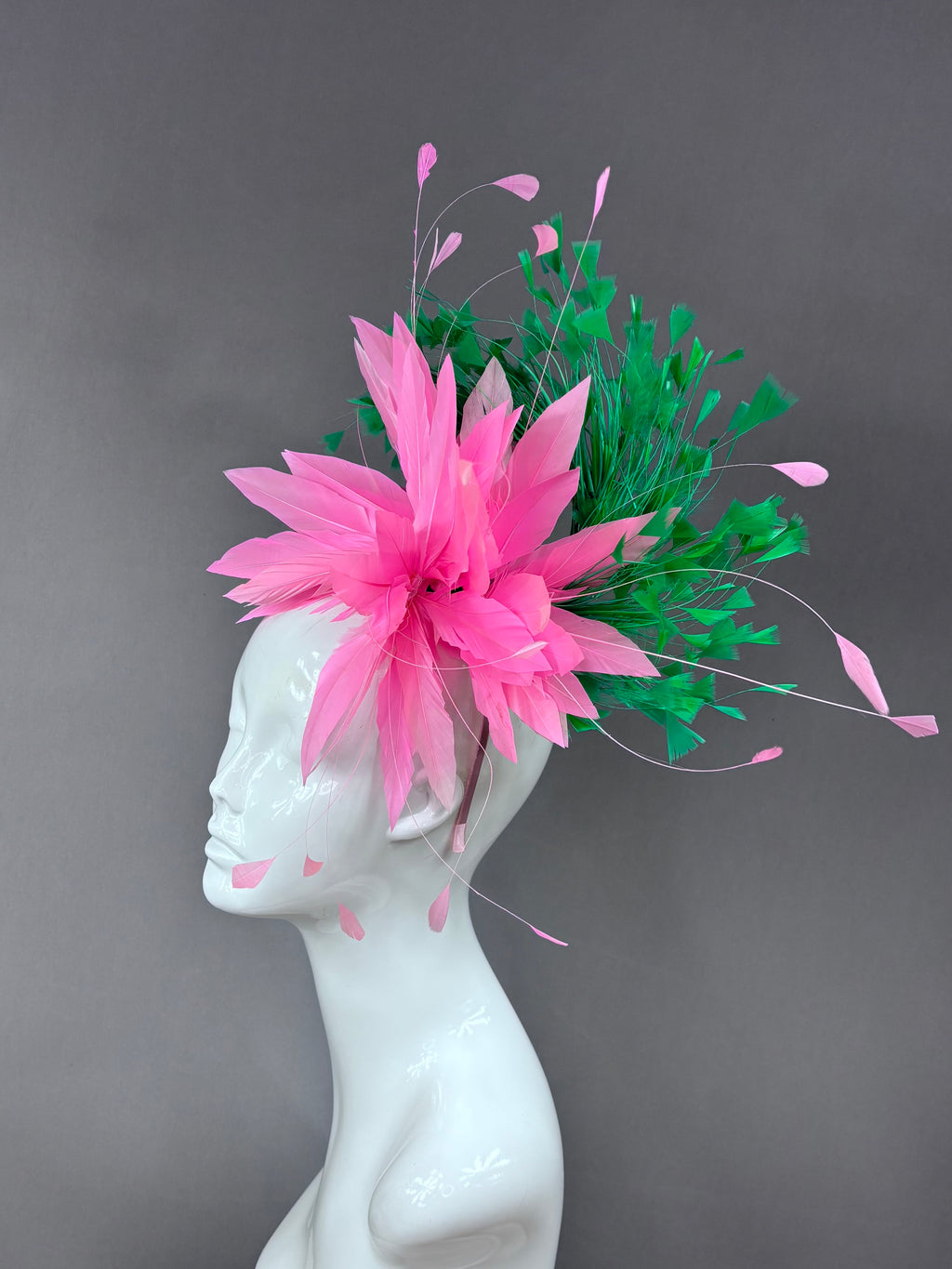 Kentucky Derby Fascinator Hat | Pink and green feathered Headpiece | Derbyologie