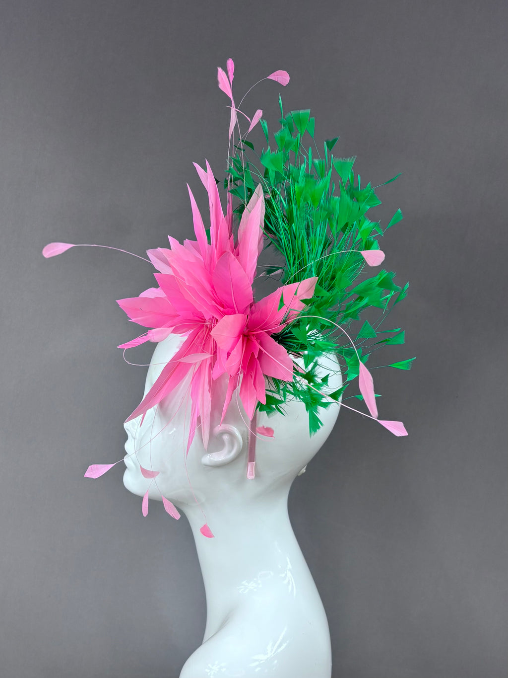 Kentucky Derby Fascinator Hat | Pink and green feathered Headpiece | Derbyologie