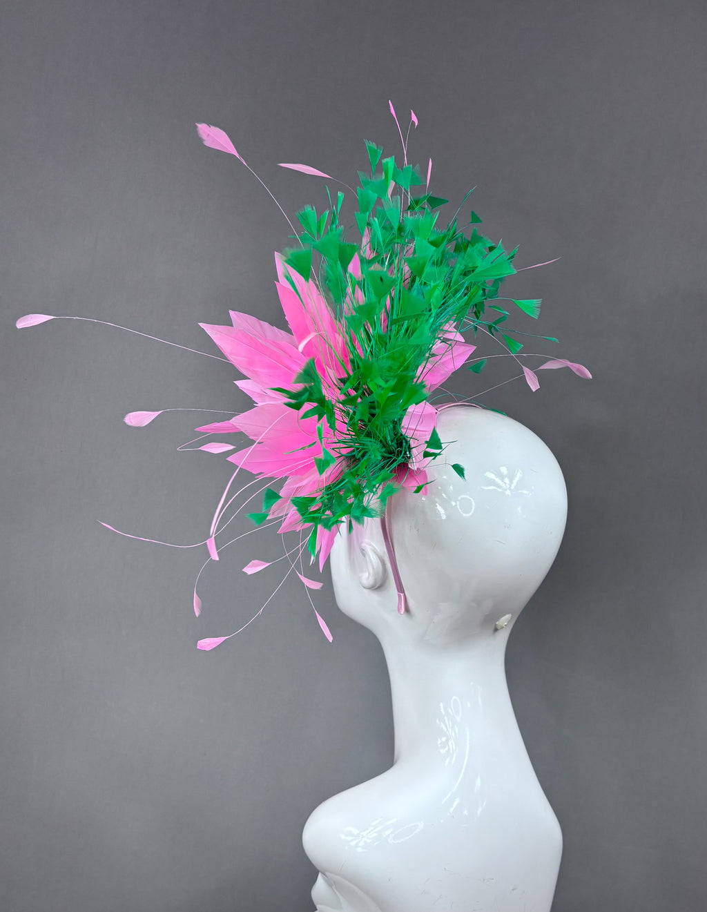 Kentucky Derby Fascinator Hat | Pink and green feathered Headpiece | Derbyologie