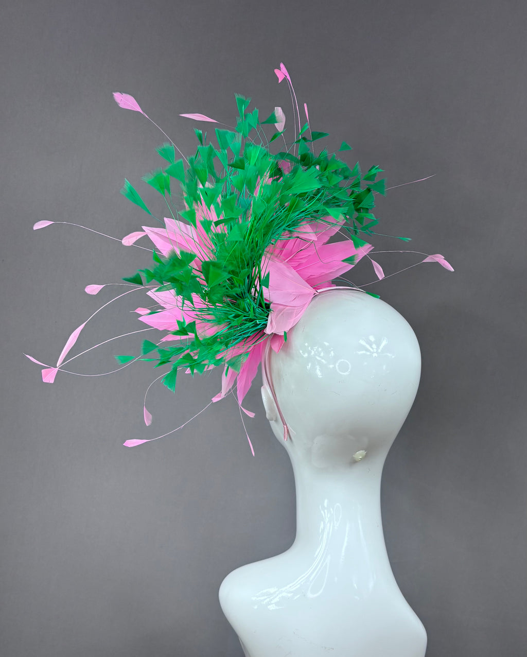 Kentucky Derby Fascinator Hat | Pink and green feathered Headpiece | Derbyologie