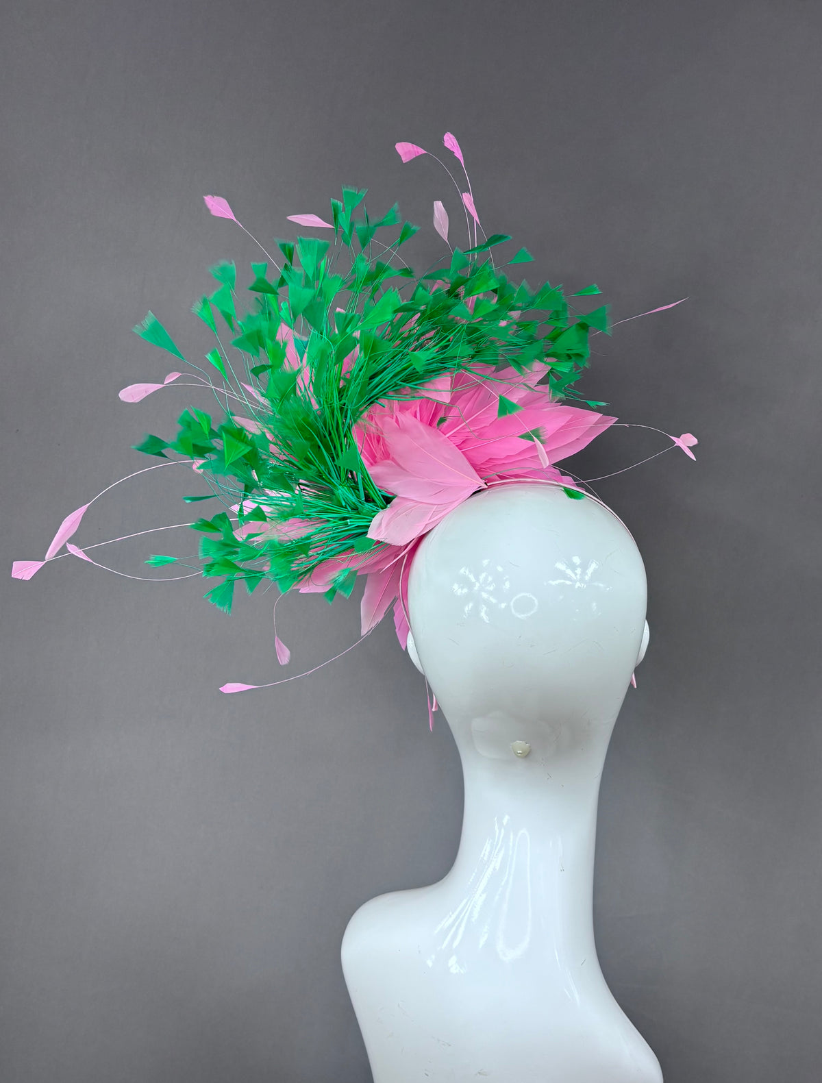 Kentucky Derby Fascinator Hat | Pink and green feathered Headpiece | Derbyologie