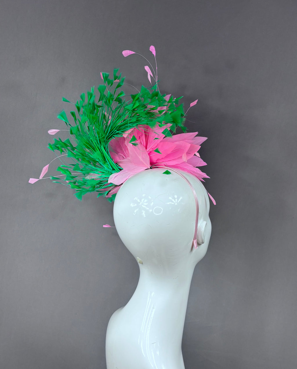 Kentucky Derby Fascinator Hat | Pink and green feathered Headpiece | Derbyologie