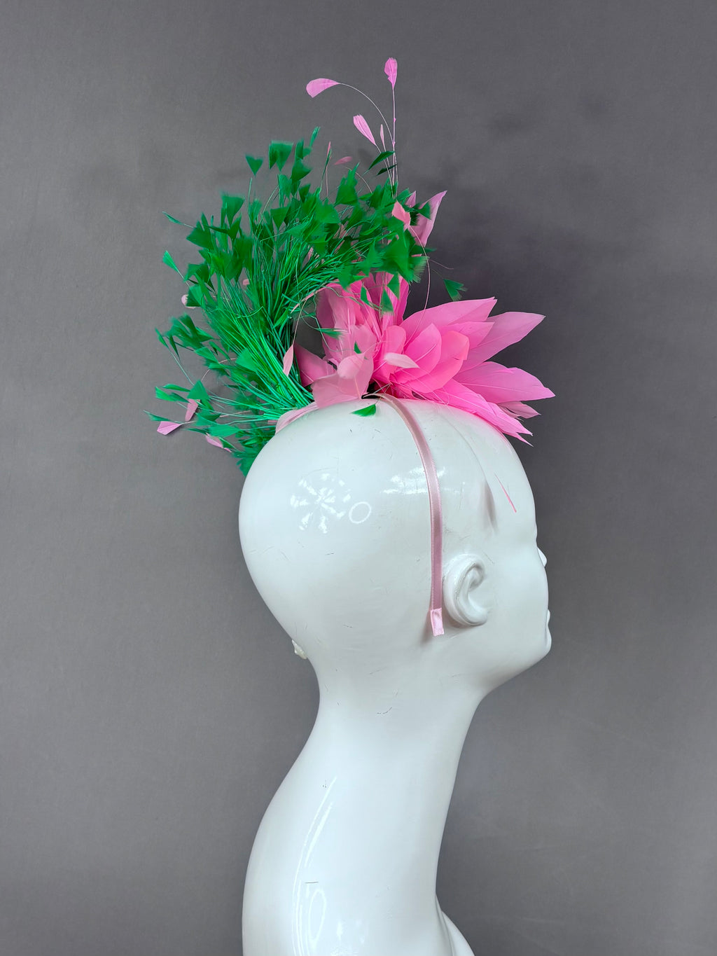 Kentucky Derby Fascinator Hat | Pink and green feathered Headpiece | Derbyologie