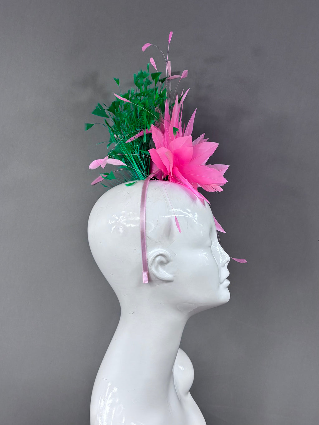 Kentucky Derby Fascinator Hat | Pink and green feathered Headpiece | Derbyologie