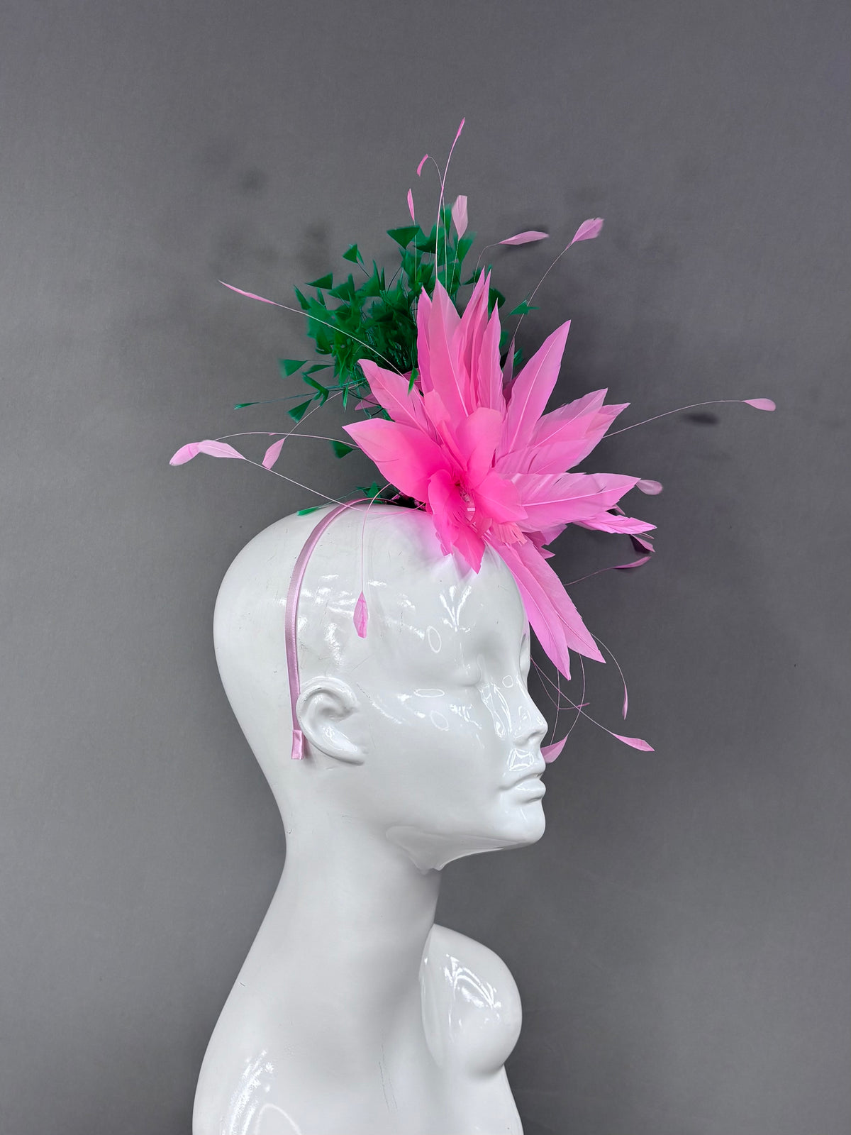 Kentucky Derby Fascinator Hat | Pink and green feathered Headpiece | Derbyologie