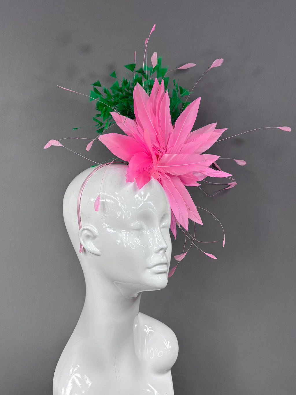 Kentucky Derby Fascinator Hat | Pink and green feathered Headpiece | Derbyologie