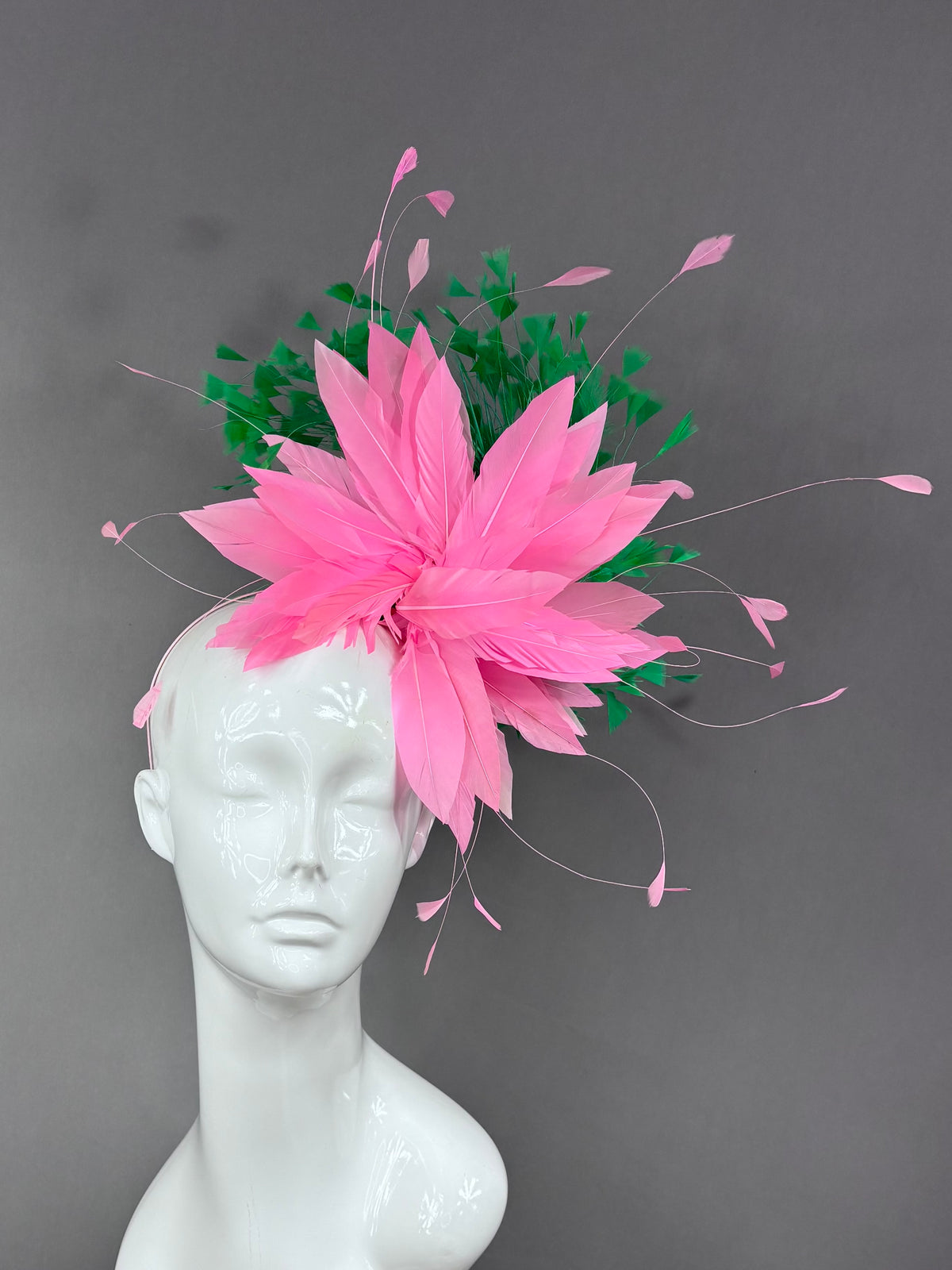 Kentucky Derby Fascinator Hat | Pink and green feathered Headpiece | Derbyologie