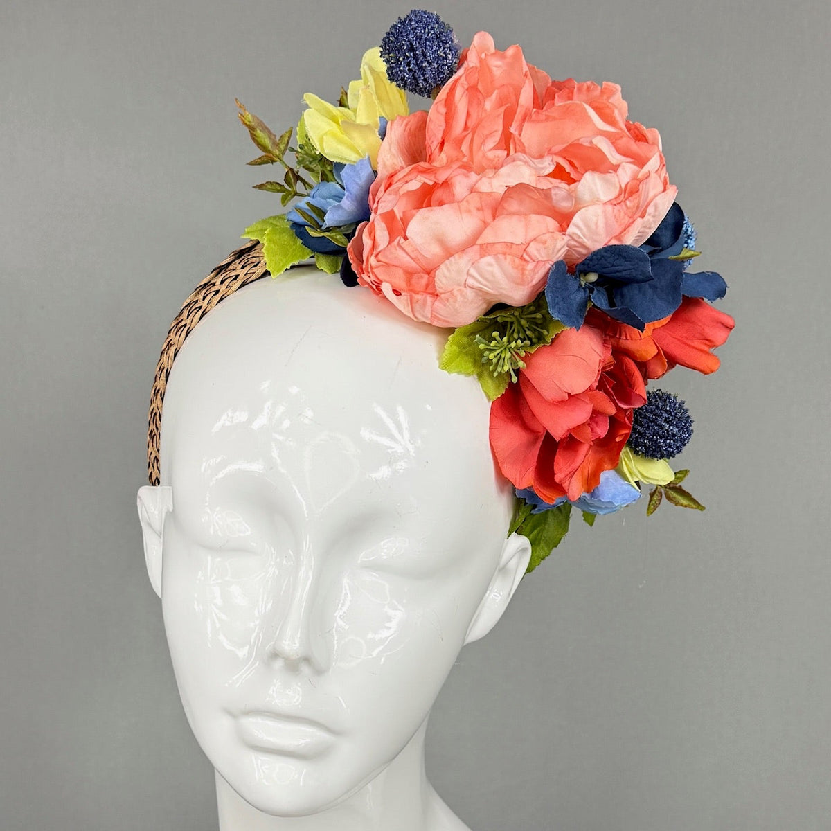 Kentucky Derby Fascinator Hat | Colorful peony flower arrangement Headpiece | Derbyologie