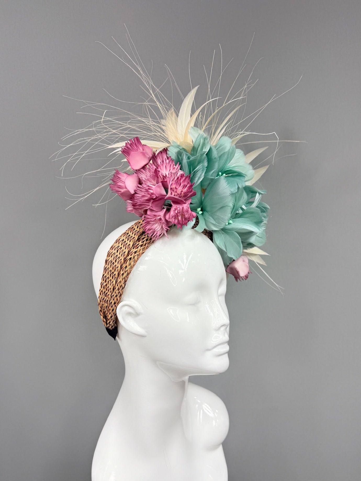 Kentucky Derby Fascinator Hat | Beige, Teal, and Violet Derby Hat | Derbyologie