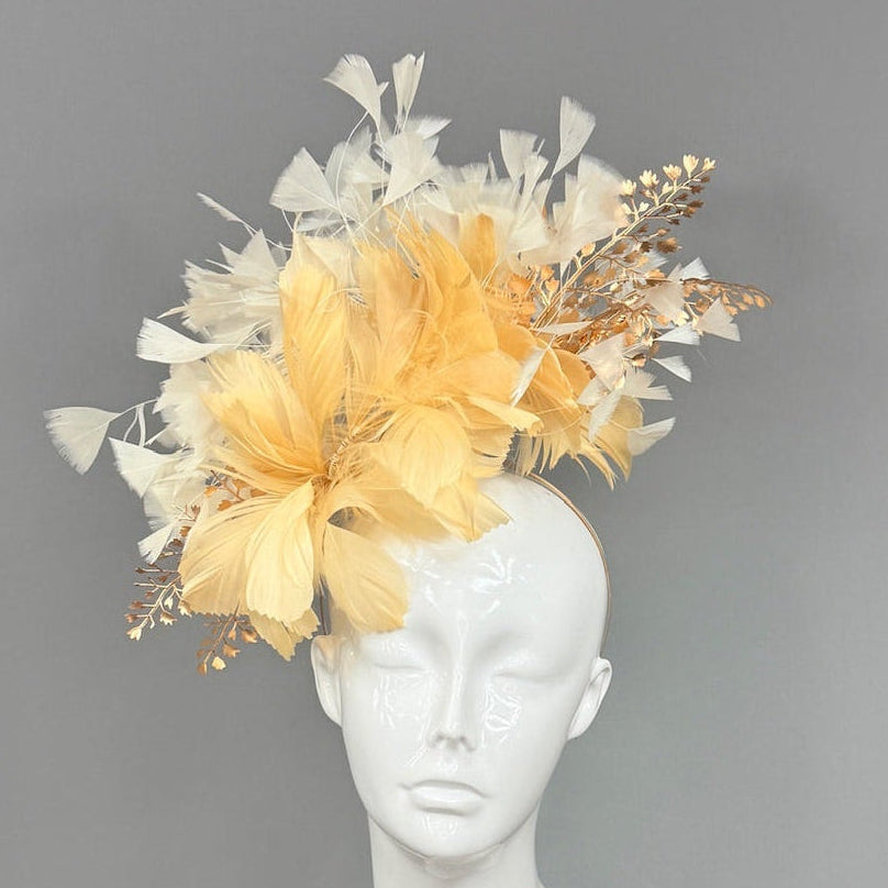 Kentucky Derby Fascinator Hat | Gold beige and White Derby Hat | Derbyologie