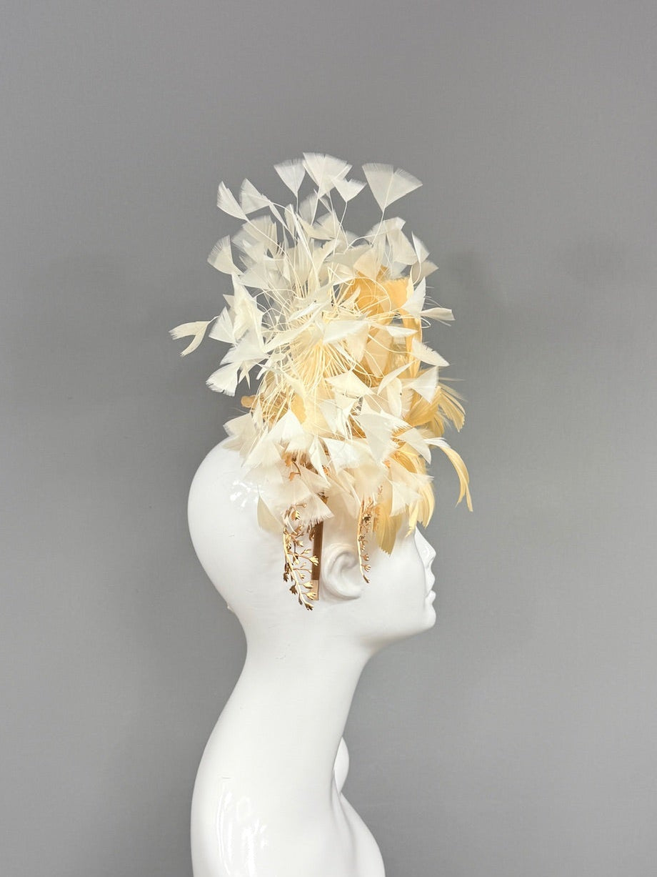 Kentucky Derby Fascinator Hat | Gold beige and White Derby Hat | Derbyologie