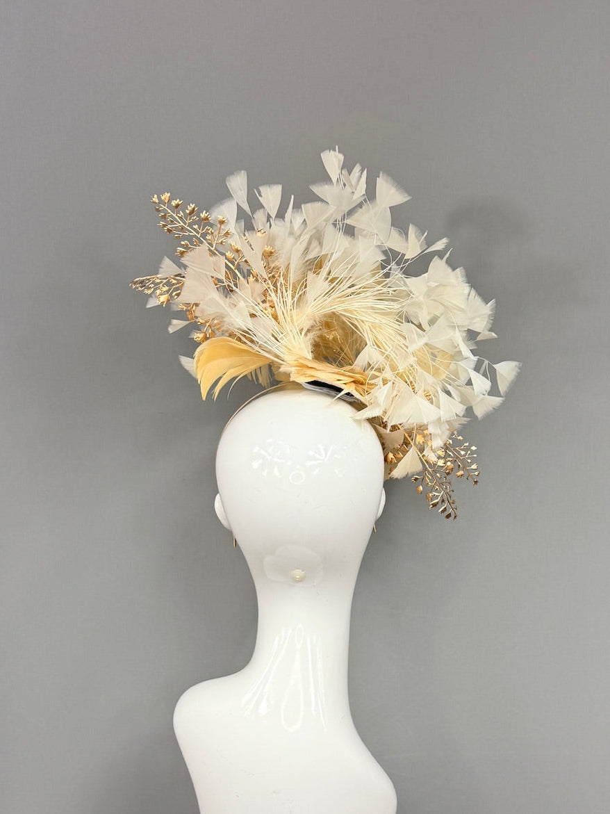 Kentucky Derby Fascinator Hat | Gold beige and White Derby Hat | Derbyologie