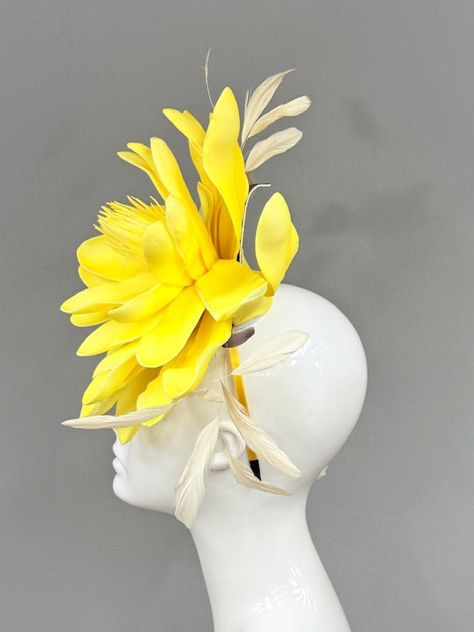 Kentucky Derby Fascinator Hat | Yellow and Beige Derby Hat | Derbyologie